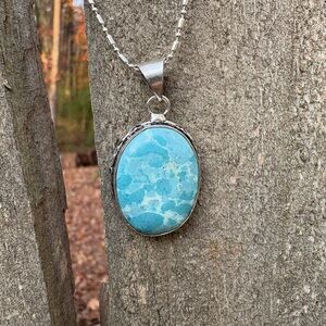 Silver and Blue Pendant Necklace